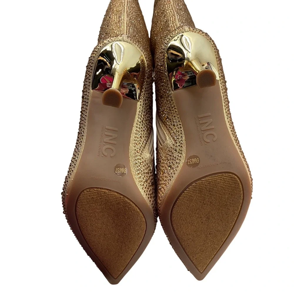 INC International Concepts Saveria 5 Gold Rhinestone Stiletto Boots Womens 6.5M